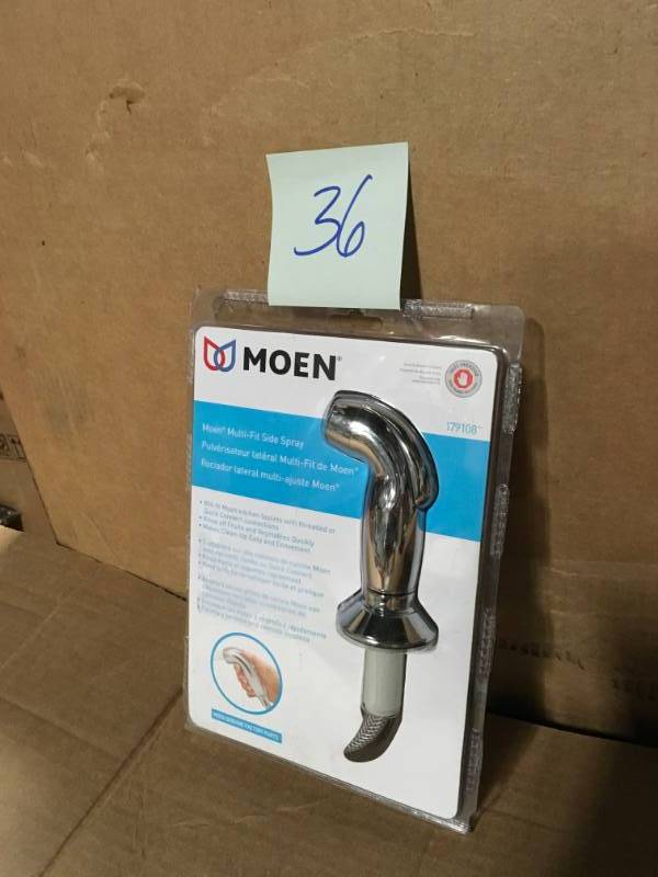 lot 36 image: MOEN Universal Kitchen Faucet Side Spray in Chrome  in good condition