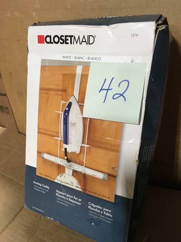 lot 42 image: ClosetMaid Closet Organization 18 in. Over-the-Door Ironing Caddy White 1216  in good condition