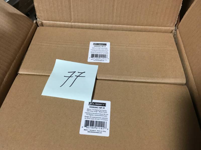 lot 77 image: Liberty 35 mm 110-Degree Full Overlay Soft Close Cabinet Hinge not used