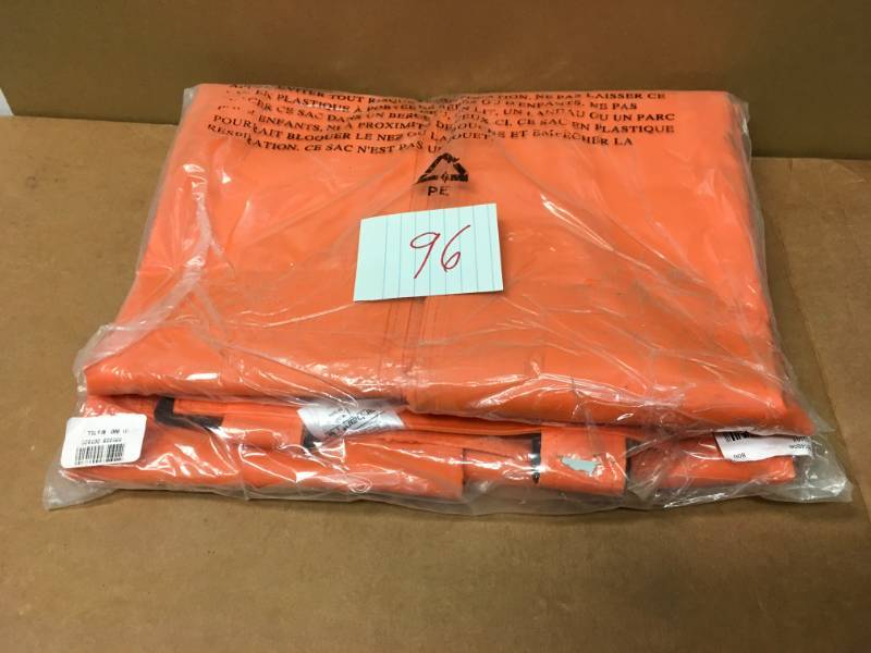 lot 96 image: Carhartt MenS Medium Tall Orange PVCPolyester Surrey Bib Overalls not used
