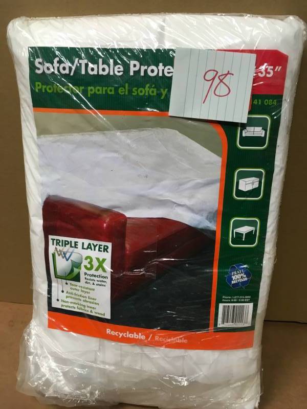 lot 98 image: Pratt Retail Specialties 55 in. W x 135 in. L Sofa or Table Protector  in good condition