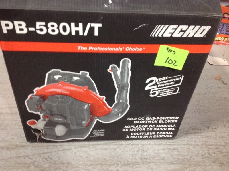 lot 102 image: ECHO 215 MPH 510 CFM 58.2 cc Gas 2-Stroke Cycle Backpack Leaf Blower with Hip Throttle in good conditions