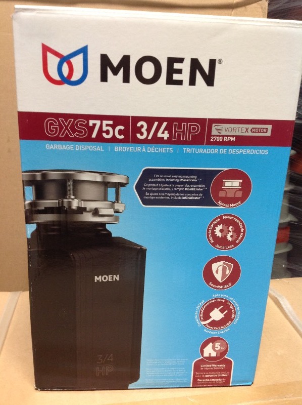 lot 104 image: MOEN GX Series 34 HP Space Saving Continuous Feed Garbage Disposal in good conditions