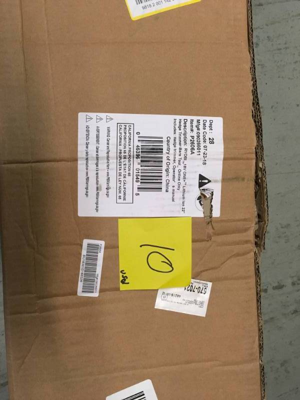lot 10 image: RYOBI ONE 22 in. 18-Volt Lithium-Ion Cordless Battery Hedge Trimmer (Tool Only) USED in good condition