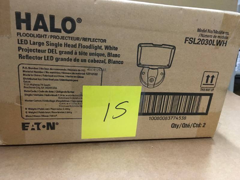 lot 15 image: Halo 23-Watt White Outdoor Integrated LED Large-Head Flood Light with Switch Control not used