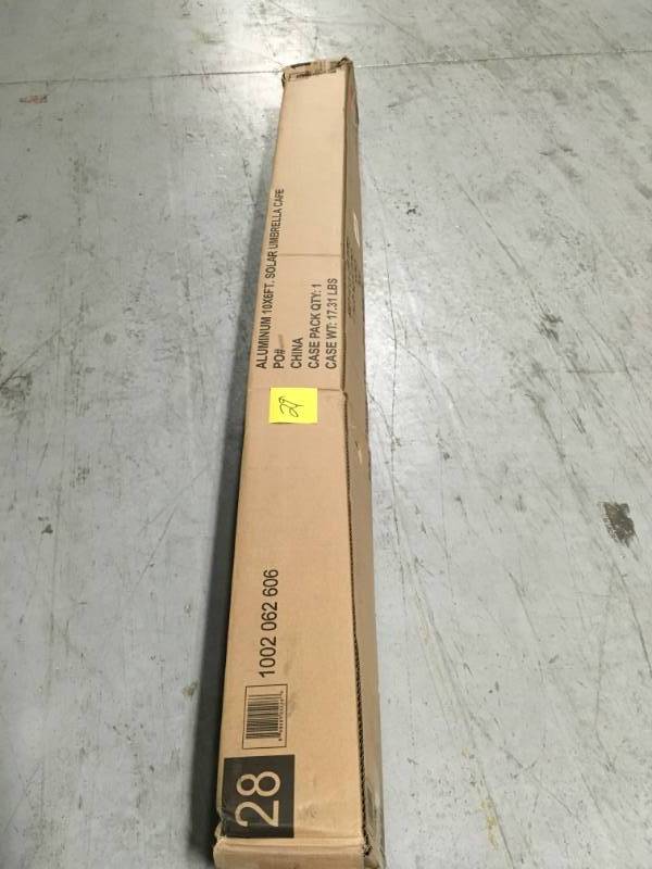 lot 29 image: Hampton Bay 10 ft. x 6 ft. Aluminum Solar Patio Umbrella in Caf not used
