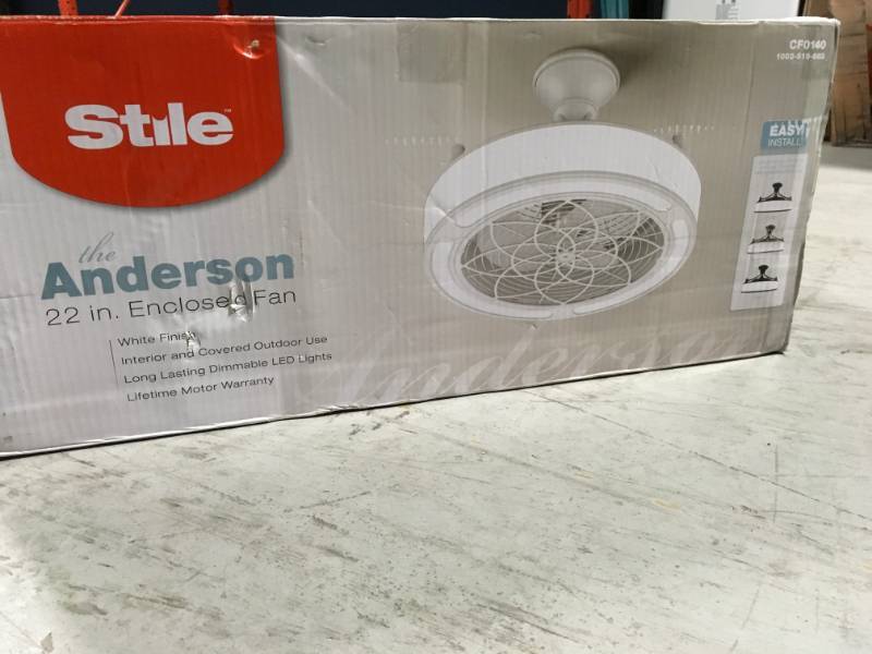 lot 93 image: Stile Anderson 22 in. LED IndoorOutdoor White Ceiling Fan  in like new condition