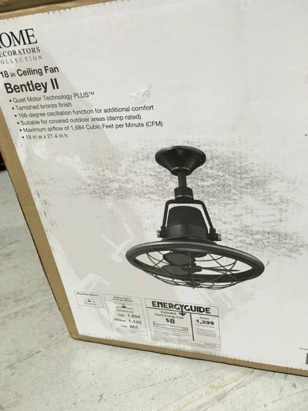 lot 2 image: Home Decorators Collection Bentley II 18 in. IndoorOutdoor Tarnished Bronze Oscillating Ceiling Fan with Wall Control not used