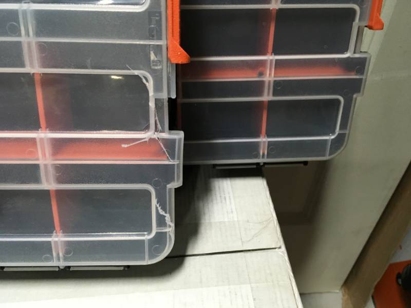 lot 20 image: HDX 15-Compartment Interlocking Small Parts Organizer in Black (2-Pack)  have small damage