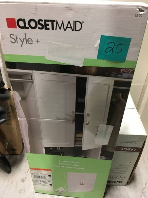 lot 25 image: ClosetMaid Style 0.63 in. D x 24.65 in. W x 30.12 in. H White Melamine Shaker Door Kit Closet System  in good condition