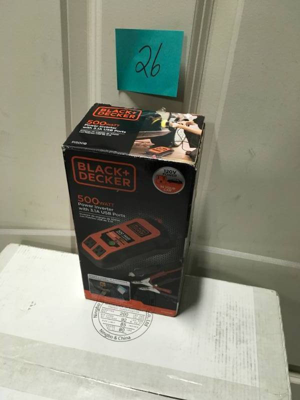 lot 26 image: BLACKDECKER Black  Decker 500 Watt Inverter pi500bin good condition
