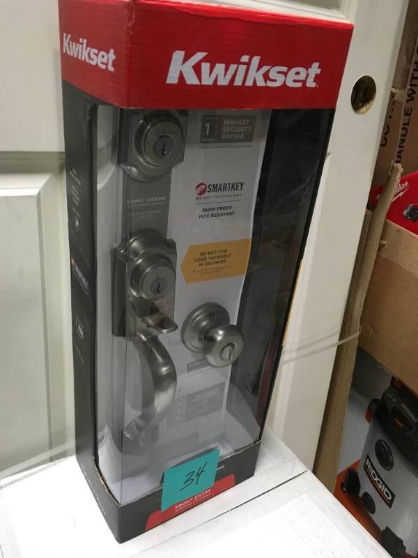 lot 34 image: Kwikset Montara Satin Nickel Single Cylinder Door Handleset with Juno Entry Door Knob Featuring  in good conditionSmartKey Security