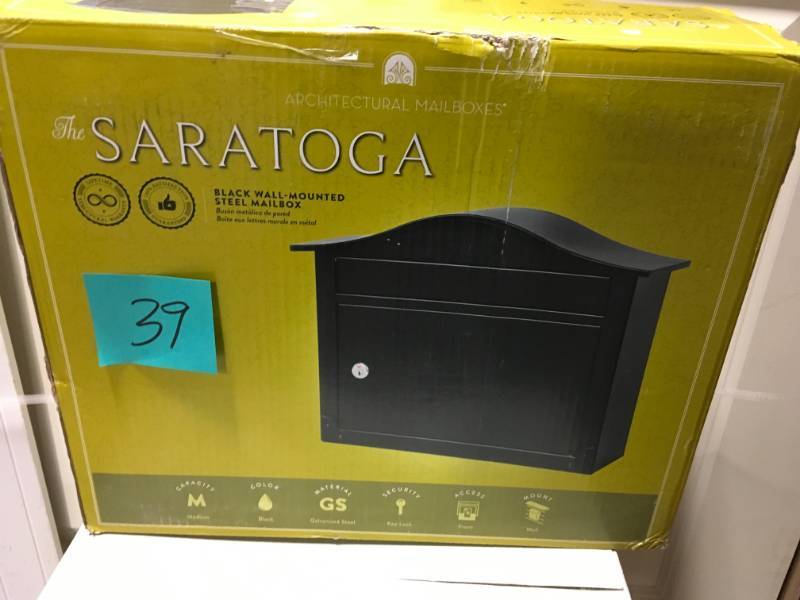 lot 39 image: Architectural Mailboxes Saratoga Black Wall-Mount Lockable Mailbox in good condition