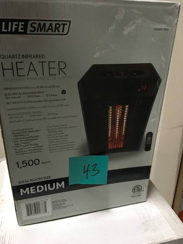 lot 43 image: Lifesmart 1500-Watt 6-Element Infrared Room Heater with Oak Cabinet in good condition