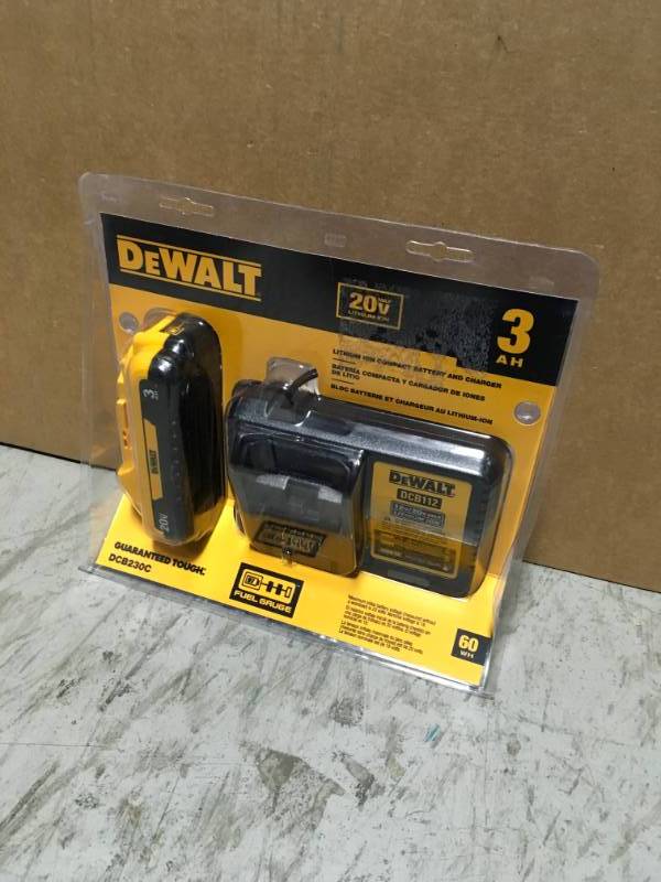 lot 51 image: DEWALT 20-Volt MAX Lithium-Ion Battery Pack 3.0Ah with Charger in good condition