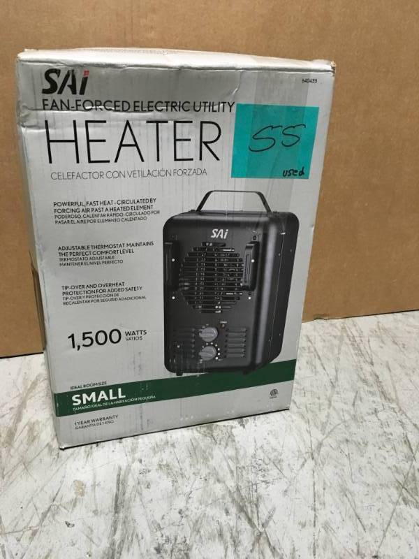 lot 55 image: 1,500-Walt Utility Milkhouse Fan-Forced Portable Heater with Thermostat USED in good condition
