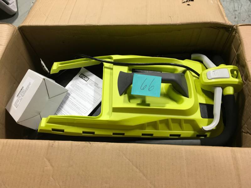 lot 66 image: Ryobi P1140 18-Volt Lithium-Ion Cordless Battery Walk Behind Push Lawn Mower in good condition