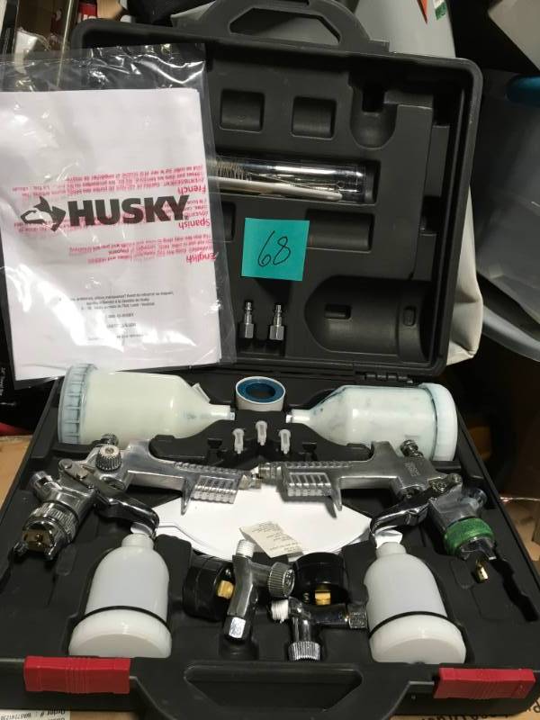 lot 68 image: Husky HVLP and Standard Gravity Feed Spray Gun Kit USED  in good condition