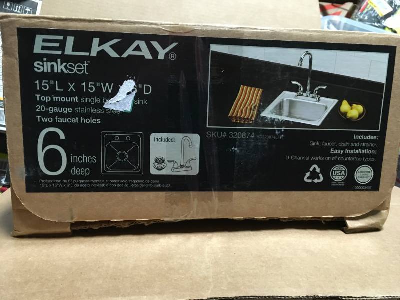 lot 74 image: Elkay All-in-One Drop-in Stainless Steel 15 in. 2-Hole Single Bowl Bar Sink  in good condition