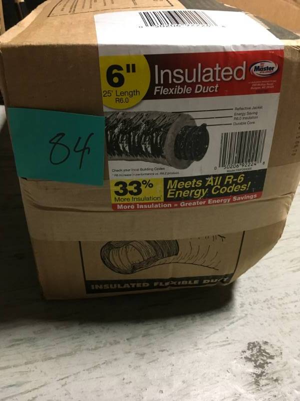 lot 84 image: Master Flow 6 in. x 25 ft. Insulated Flexible Duct R6 Silver Jacket not used
