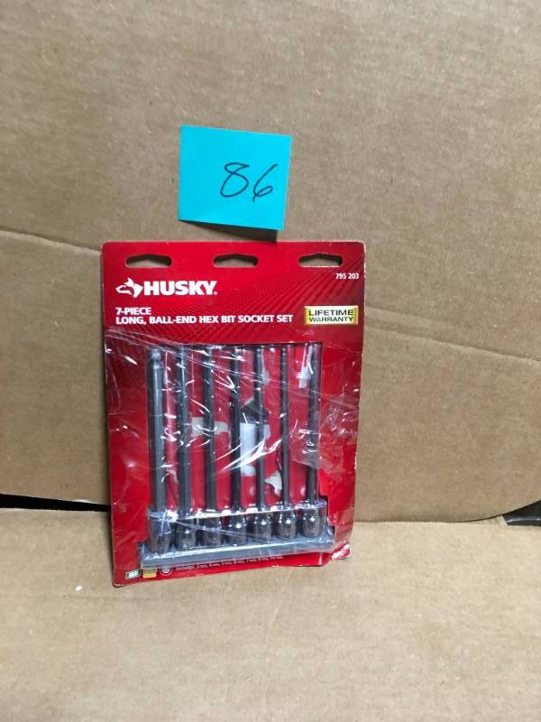 lot 86 image: Husky 38 in. Drive Metric Long Ball Hex Bit Socket Set (7-Piece)  in good condition