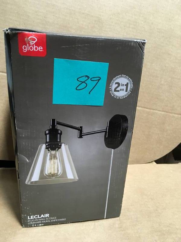 lot 89 image: Globe Electric LeClair 1-Light Dark Bronze Plug-In or Hardwire Industrial Wall Sconce  in good condition