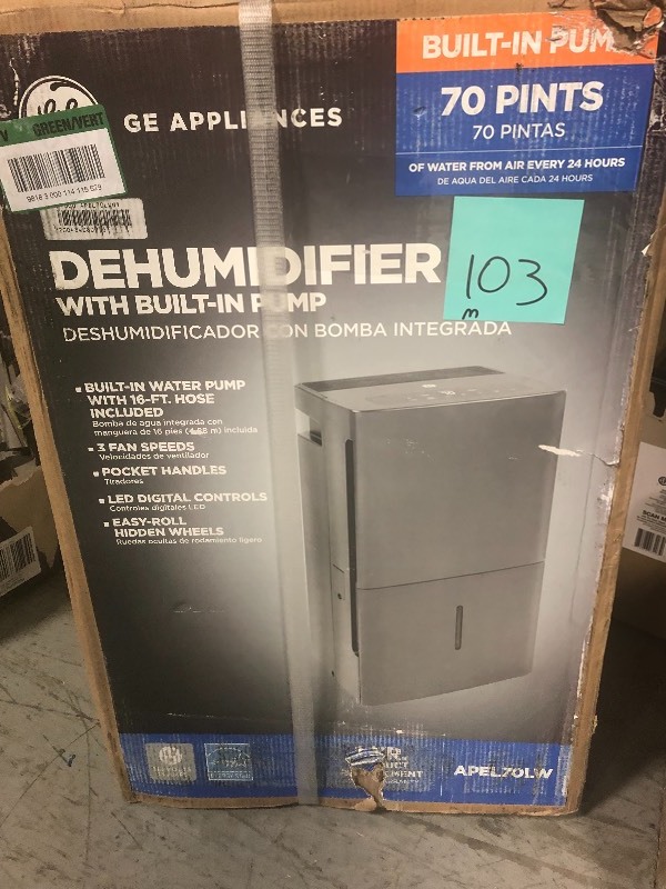 lot 103 image: 70 pt. Dehumidifier with Built-In Pump, ENERGY STAR Not used