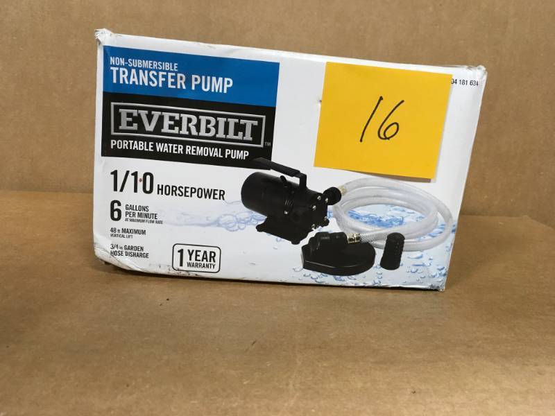 lot 16 image: Everbilt 110 HP Non-Submersible Self-Priming Transfer Pump in good condition