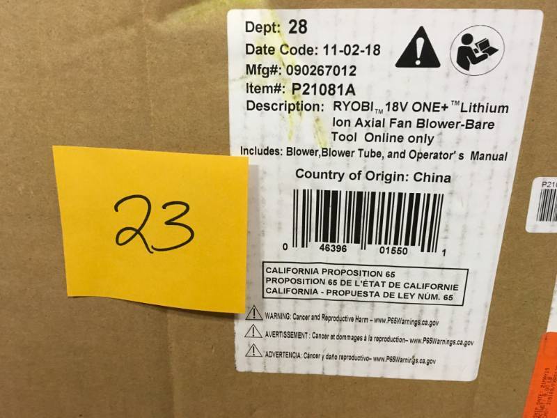 lot 23 image: RYOBI ONE 100 MPH 280 CFM 18-Volt Lithium-Ion Cordless Battery Jet Fan Leaf Blower (Tool Only)  in good condition
