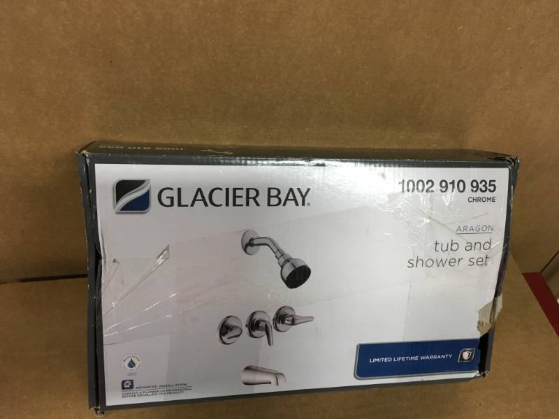 lot 37 image: Glacier Bay Aragon 3-Handle 1-Spray Tub and Shower Faucet in Chrome in good condition