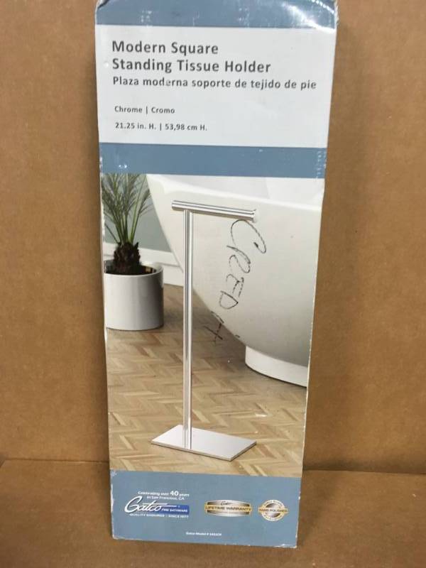 lot 42 image: Gatco Minimalist Standing Tissue Holder in Chrome in good condition