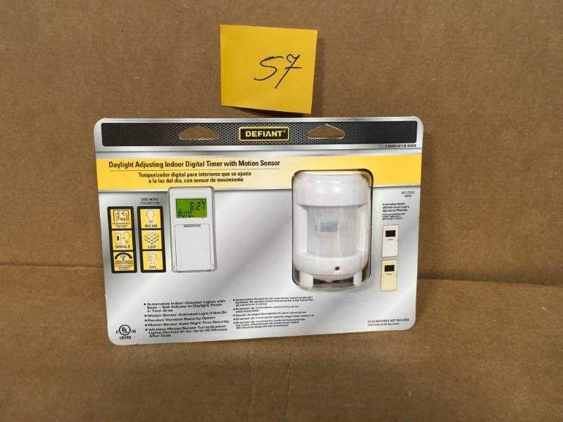 lot 57 image: Defiant 8 Amp 7-Day Indoor In-Wall SunSmart Digital Timer Switch with Motion Sensor, White new