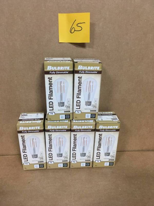lot 65 image: Bulbrite 776669 Pack of (5) 7 Watt Vintage Edison Dimmable ST18 Medium (E26) LED not used