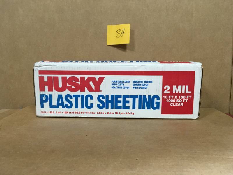 lot 84 image: HUSKY 10 ft. x 100 ft. Clear 2 mil. Plastic Sheeting not used
