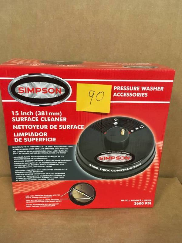 lot 90 image: Simpson 3,600 PSI 15 in. Surface Cleaner with Quick Connect Plug in good condition