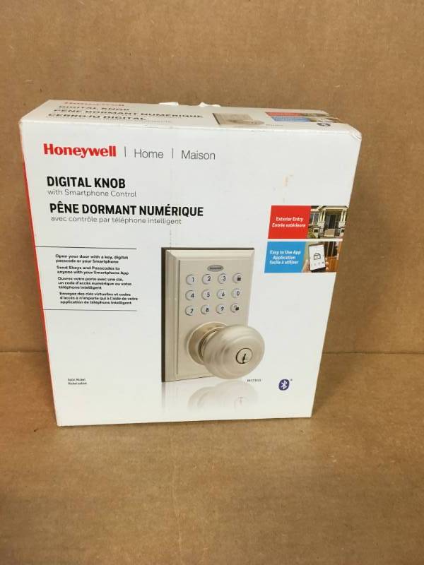 lot 93 image: Honeywell Bluetooth Satin Nickel Digital Entry Door Knob Lock in good condition