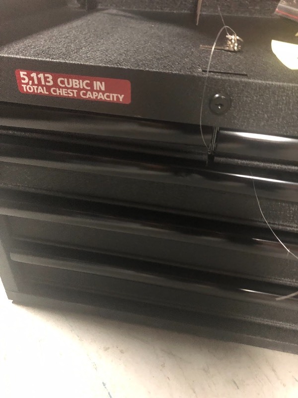 lot 105 image: Husky 26 in. 5-Drawer Top Tool Chest in Textured Black  1 drawer dented and few scratches review pictures