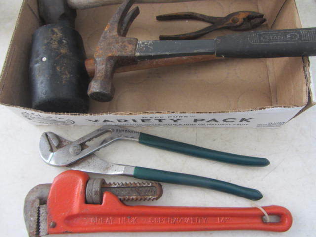 lot 18 image: Mallet, Hammers, Pipe Wrench