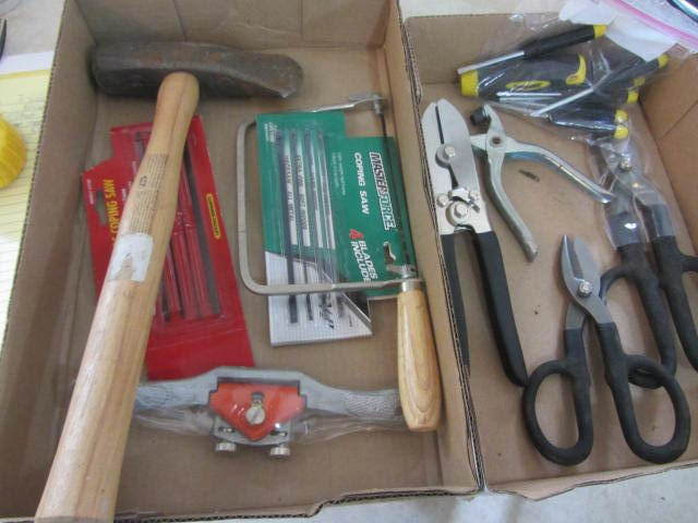 lot 39 image: Maul, Saw, Scissors. Draw Knife