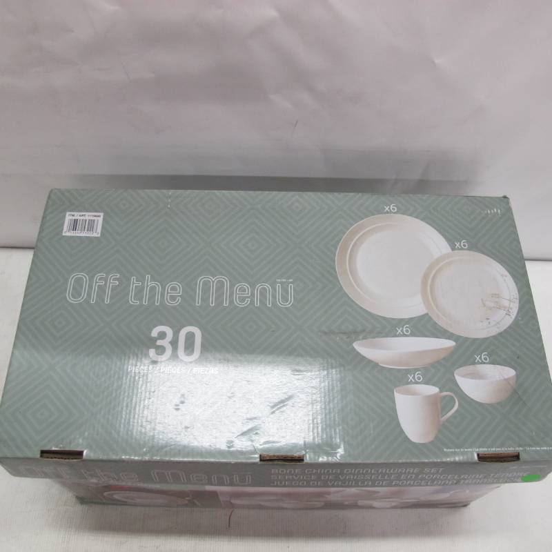 lot 45 image: OVER AND BACK OFF THE MENU BONE CHINA 30-PIECE DINNERWARE SET