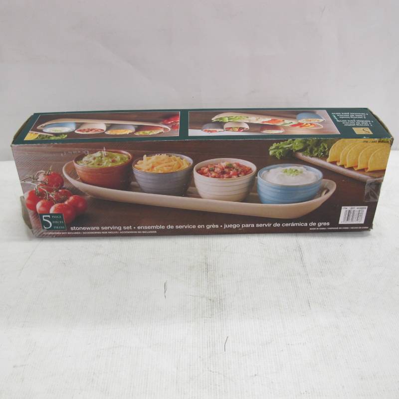 lot 48 image: 5 Piece Stoneware Serving Set Brand New In Box, 1 Platter  4 Serving Bowls