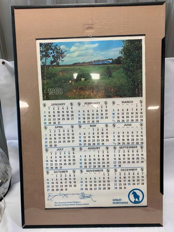 lot 35 image: Vintage 1968 Great Northern Calendar 22 x 34