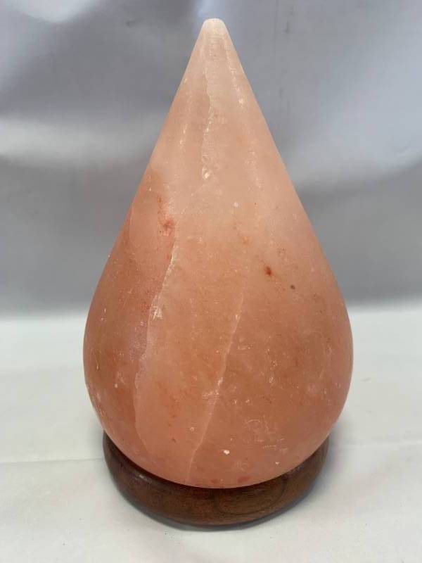 lot 52 image: Himalayan Salt Lamp Teardrop with Light & Wood Base New
