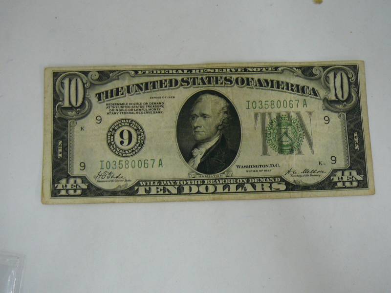 1929 $10 Federal Reserve Note Green Seal