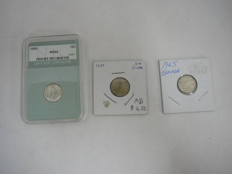 Mercury Dime & 2 Canadian Dimes