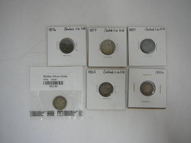 5 Seated Liberty Dimes 1- Barber Dime