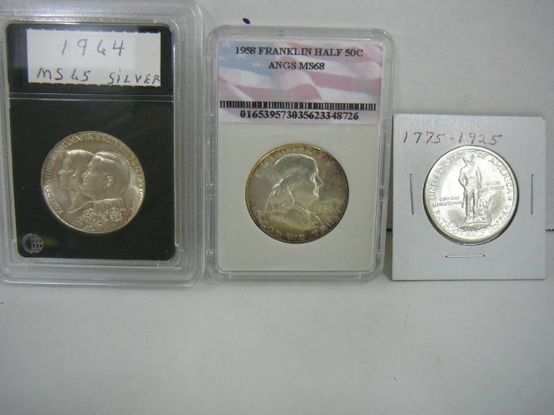 1958 Franklin, 1775-1925 Half Dollar, 1964 Silver