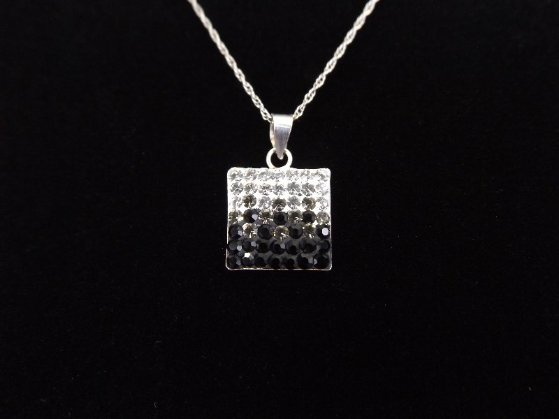 .925 Sterling Silver Black and White Crystal Pendant Necklace