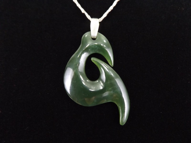 .925 Sterling Silver Carved Jade Pendant Necklace
