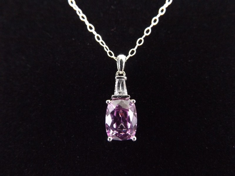.925 Sterling Silver Radiant Cut Spinal Crystal Pendant Necklace
